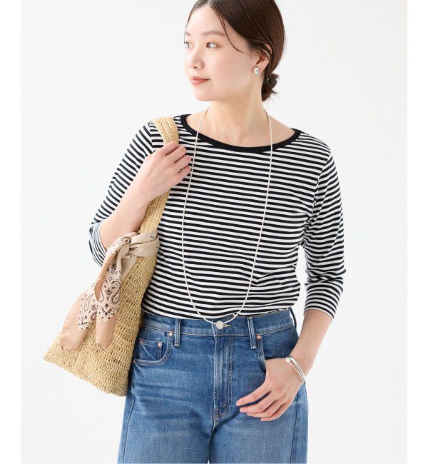 IENA「ATON/エイトン 別注 SUVIN FRAISE ボートネック ボーダーTシャツ」|Tシャツ・カットソー|