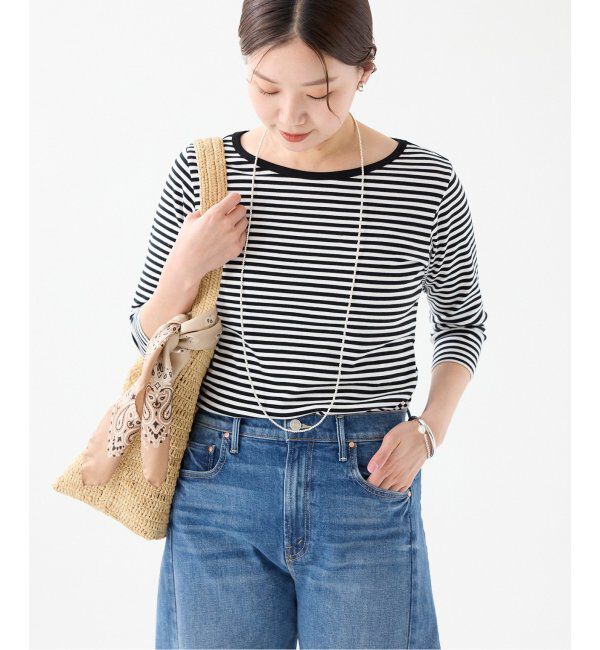 IENA「ATON/エイトン 別注 SUVIN FRAISE ボートネック ボーダーTシャツ」|Tシャツ・カットソー|