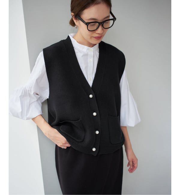 SLOBE IENA「パールニットベスト」|ベスト・ジレ|ブラック