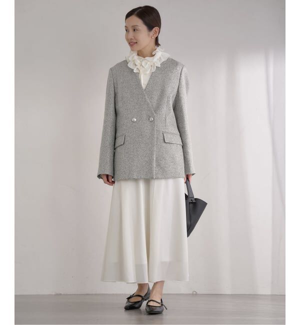 IENA「&NAVY ツィーディーダブルジャケット」|ノーカラージャケット|