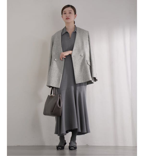 IENA「&NAVY ツィーディーダブルジャケット」|ノーカラージャケット|