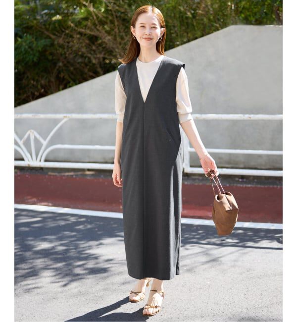 SLOBE IENA「《WEB限定/追加》TR Vネックジャンパースカート」|ワンピース|