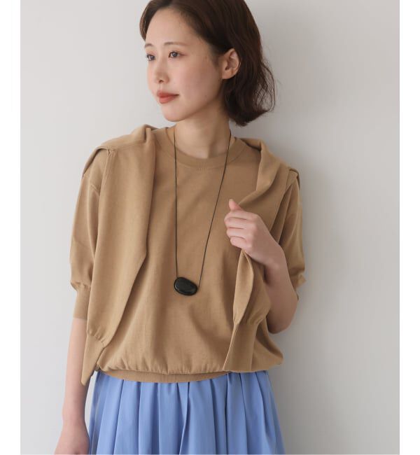 SLOBE IENA「《シリーズあり》コットンキュプラハーフスリーブプルオーバー」|ニット・セーター|ベージュ