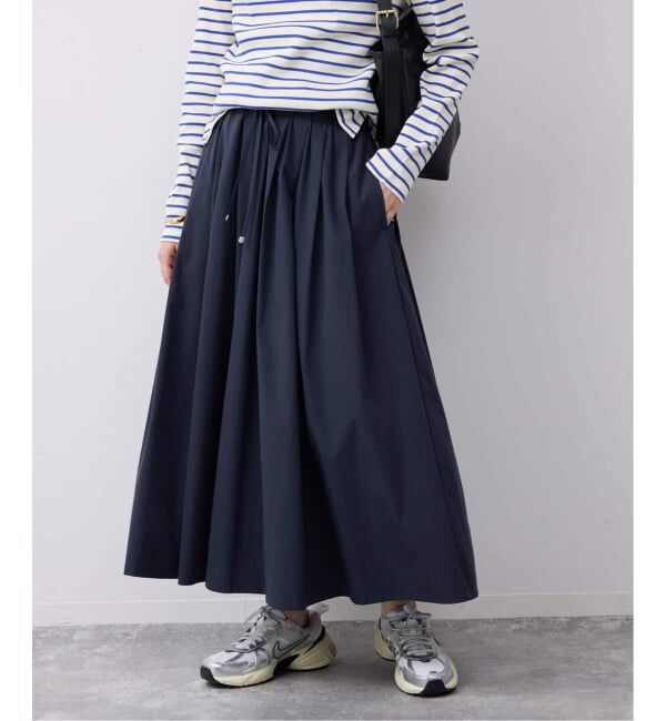 SLOBE IENA「タフタタックギャザースカート」|スカート|ネイビー
