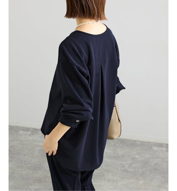IENA「《セットアップ対応》カットジョーゼットVネックプルオーバー」|シャツ・ブラウス|ネイビー