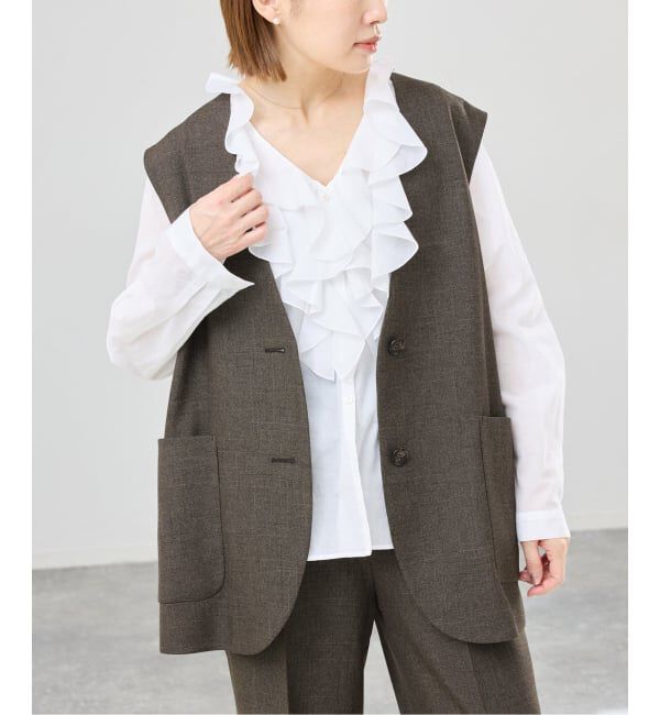 IENA「《セットアップ対応》ウォッシャブル シャークツイード ジレ」|その他|