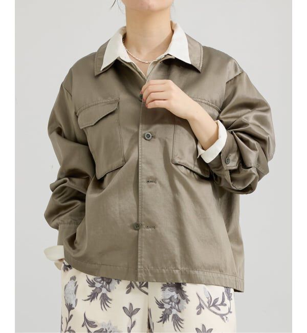 IENA「フィブリルサテン ミリタリーブルゾン」|ミリタリージャケット|カーキ