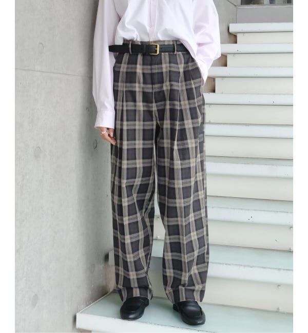 IENA「Maison IENA 別注 Nell/ネル チェックペグトップパンツ 261-202-61」|スラックス|カーキ