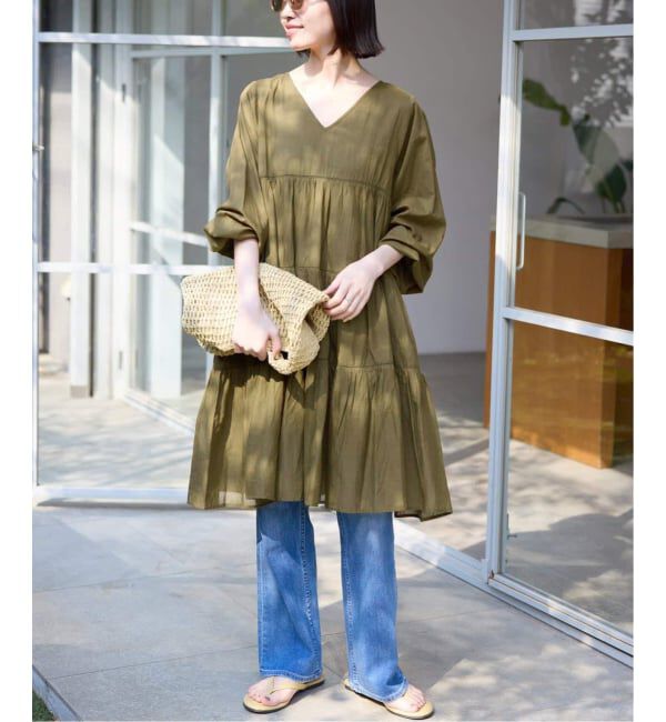 SLOBE IENA「《予約》コットンボイルティアードワンピース」|ワンピース|カーキ