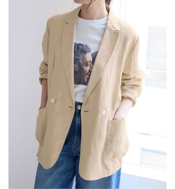 IENA「《追加予約》ウォッシャブル ソフトリネン リラックスジャケット」|テーラードジャケット|