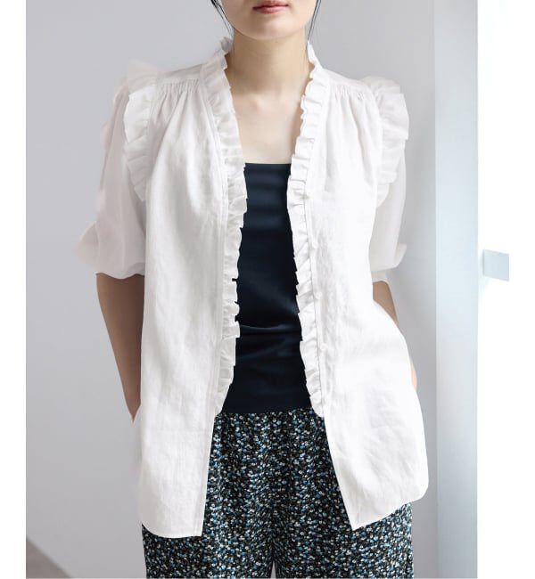 IENA「《予約/一部店舗限定》 コットンシュリンク7分袖ブラウス」|シャツ・ブラウス|ホワイト