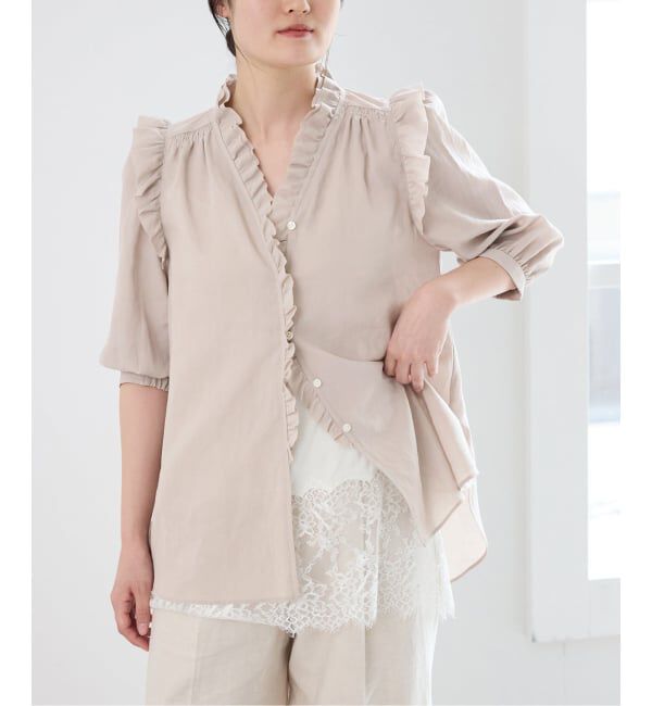 IENA「《予約/一部店舗限定》 コットンシュリンク7分袖ブラウス」|シャツ・ブラウス|