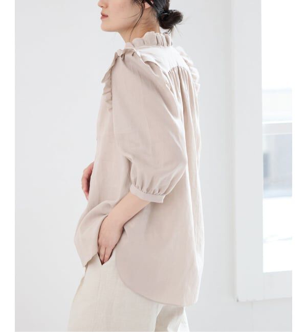 IENA「《予約/一部店舗限定》 コットンシュリンク7分袖ブラウス」|シャツ・ブラウス|