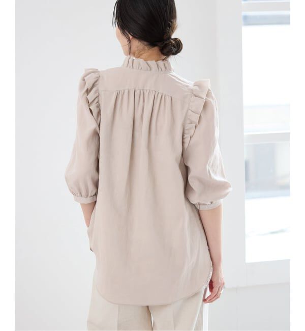 IENA「《予約/一部店舗限定》 コットンシュリンク7分袖ブラウス」|シャツ・ブラウス|