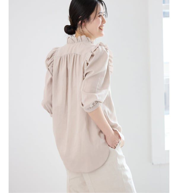 IENA「《予約/一部店舗限定》 コットンシュリンク7分袖ブラウス」|シャツ・ブラウス|