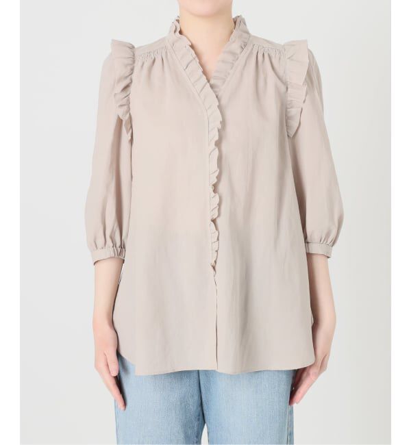 IENA「《予約/一部店舗限定》 コットンシュリンク7分袖ブラウス」|シャツ・ブラウス|