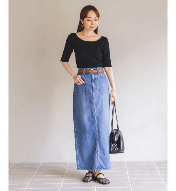 NOBLE「【洗える】14Gデコルテハーフスリーブニット」|ニット・セーター|