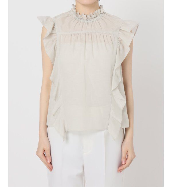 NOBLE「《追加4》【洗える】シャーリングフリルノースリブラウス」|シャツ・ブラウス|