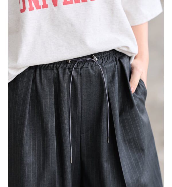 FRAMeWORK「TWストライプワイドパンツ」|スラックス|グレー