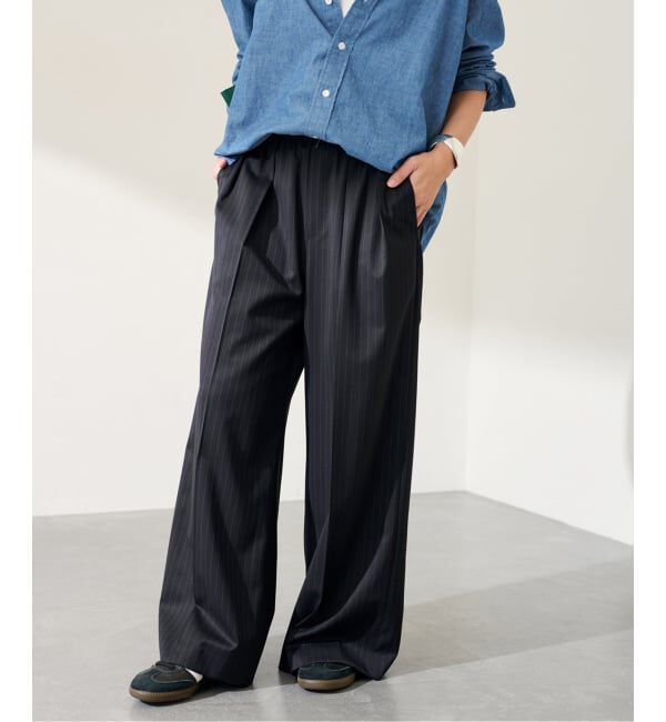 FRAMeWORK「TWストライプワイドパンツ」|スラックス|