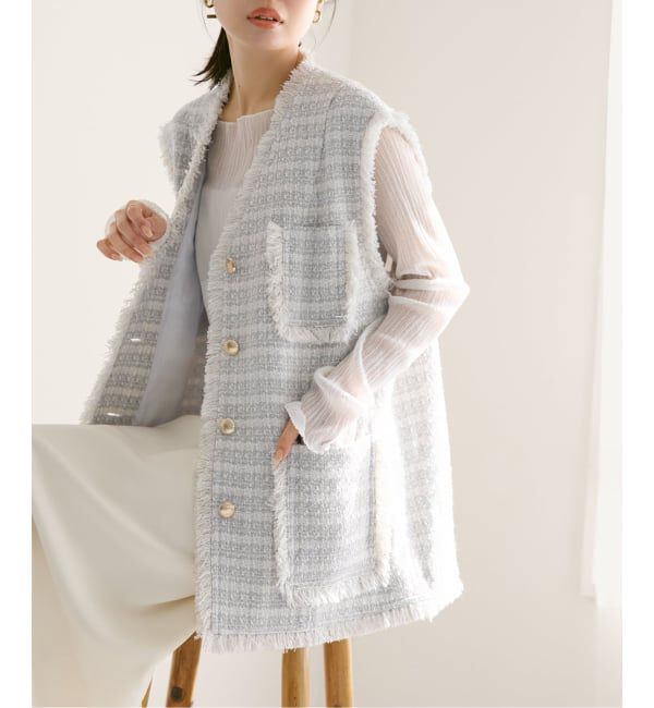 NOBLE「ラメツイードノーカラージレ」|その他|ホワイト