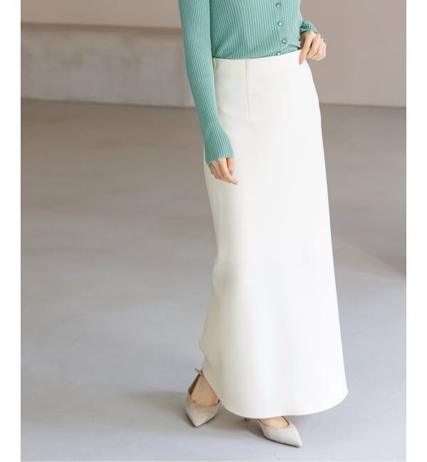 NOBLE「《追加》【洗える】コンフォートジャージーライクタイトスカート10」|スカート|ホワイト