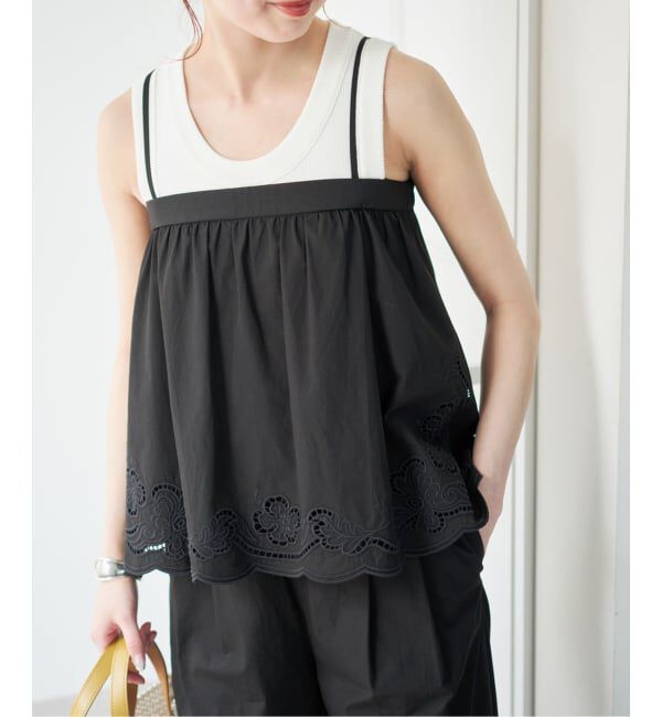Spick and Span「カットワークエンブロイダリーキャミソール」|キャミソール|ブラック