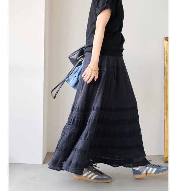 FRAMeWORK「≪追加予約≫コットンメッシュ切り替えスカート 2」|スカート|ネイビー