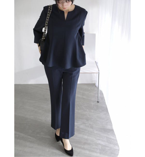  「ベルト金具パンツ」|スラックス|ネイビー