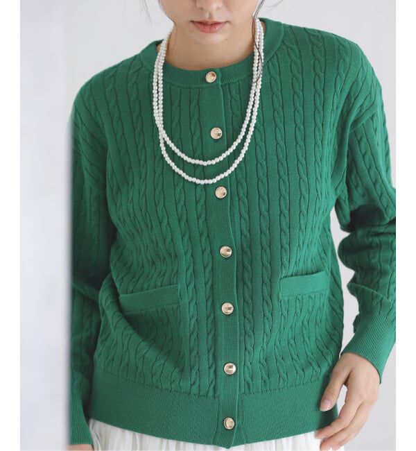  「【洗える】ケーブルニットカーディガン」|カーディガン|
