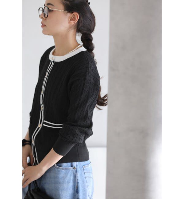  「【洗える】ケーブルニットカーディガン」|カーディガン|