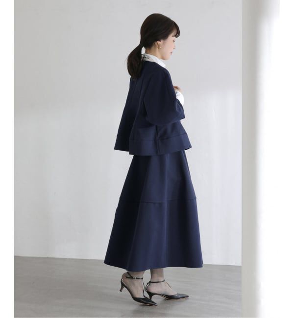  「【洗える】ボンディングショートペプラムジャケット」|ノーカラージャケット|