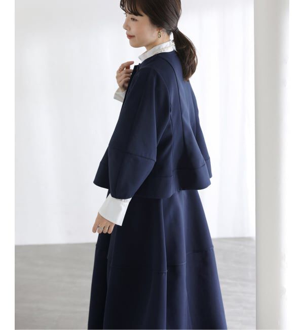  「【洗える】ボンディングショートペプラムジャケット」|ノーカラージャケット|