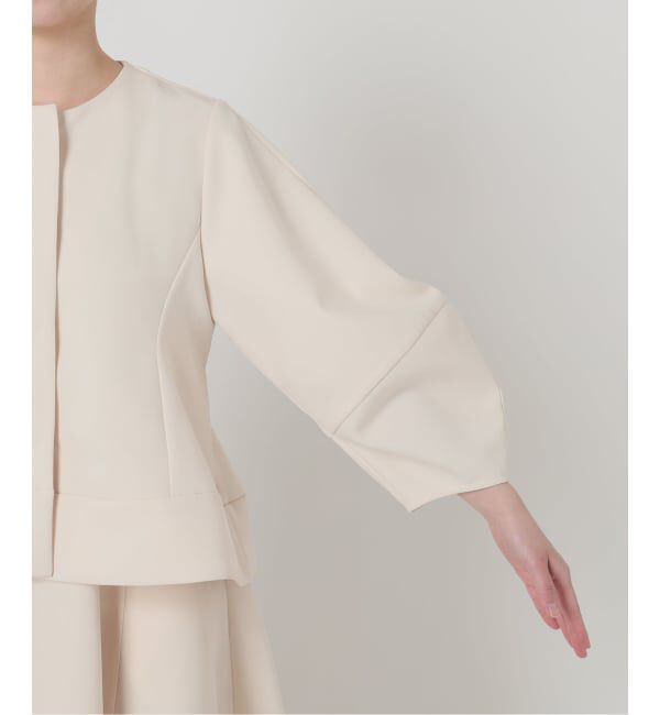  「【洗える】ボンディングショートペプラムジャケット」|ノーカラージャケット|