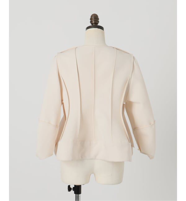  「【洗える】ボンディングショートペプラムジャケット」|ノーカラージャケット|