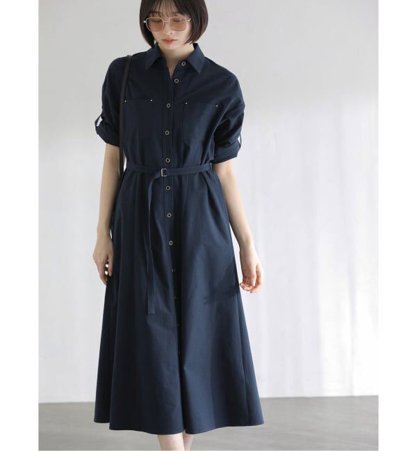  「【洗える】リベットシャツワンピース」|ワンピース|