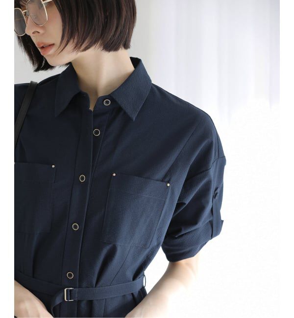  「【洗える】リベットシャツワンピース」|ワンピース|