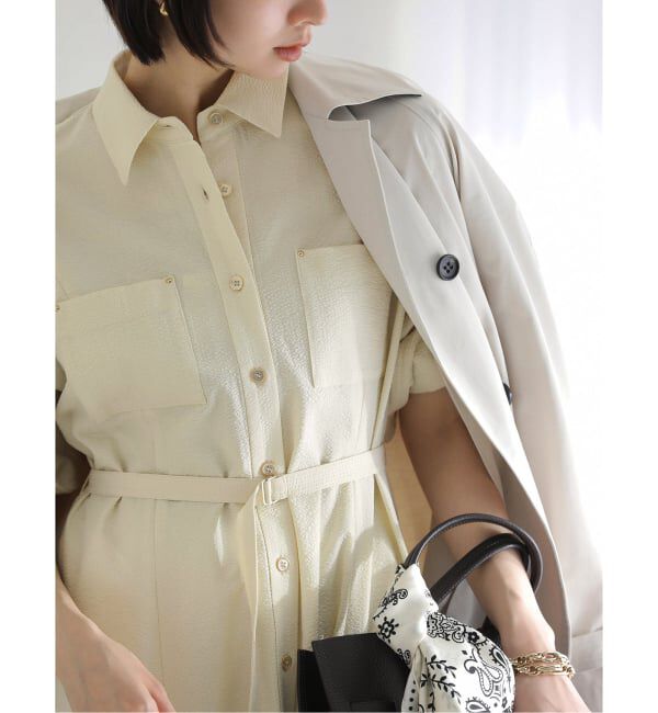  「【洗える】リベットシャツワンピース」|ワンピース|