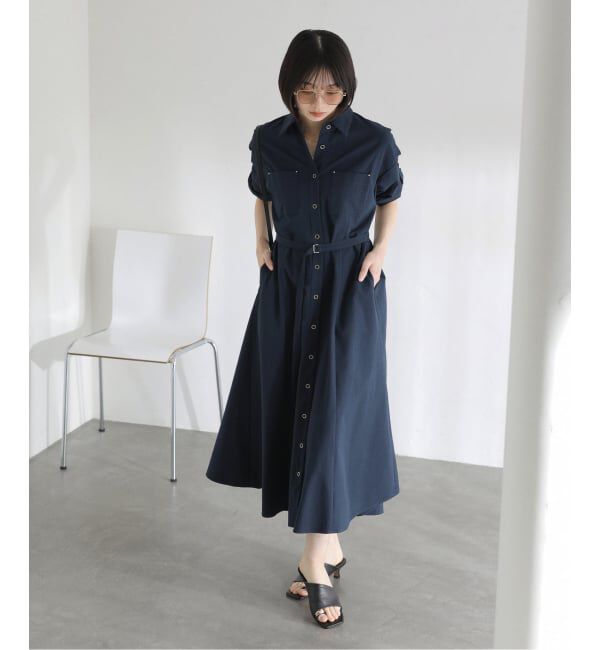  「【洗える】リベットシャツワンピース」|ワンピース|