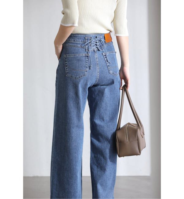  「【洗える】SOMETHING / サムシング LISA LACE UP WIDE」|デニム|ブルー