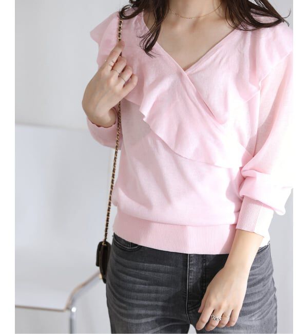  「【洗える】フリルニット」|ニット・セーター|