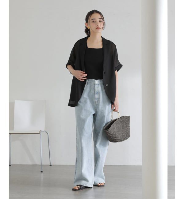  「【洗える】ドロストワイドデニムパンツ」|デニム|