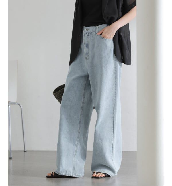  「【洗える】ドロストワイドデニムパンツ」|デニム|