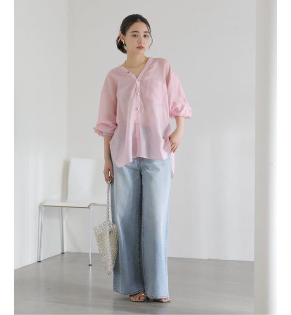  「【洗える】Vネックシアーシャツ」|シャツ・ブラウス|