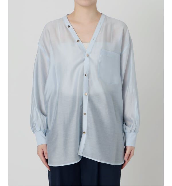  「【洗える】Vネックシアーシャツ」|シャツ・ブラウス|