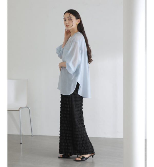  「【洗える】Vネックシアーシャツ」|シャツ・ブラウス|