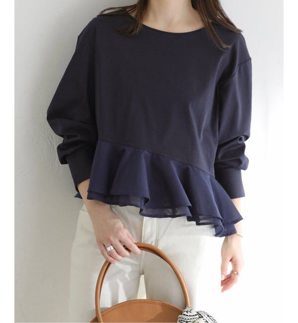  「【洗える】アシメペプラムカットソー」|Tシャツ・カットソー|ネイビー