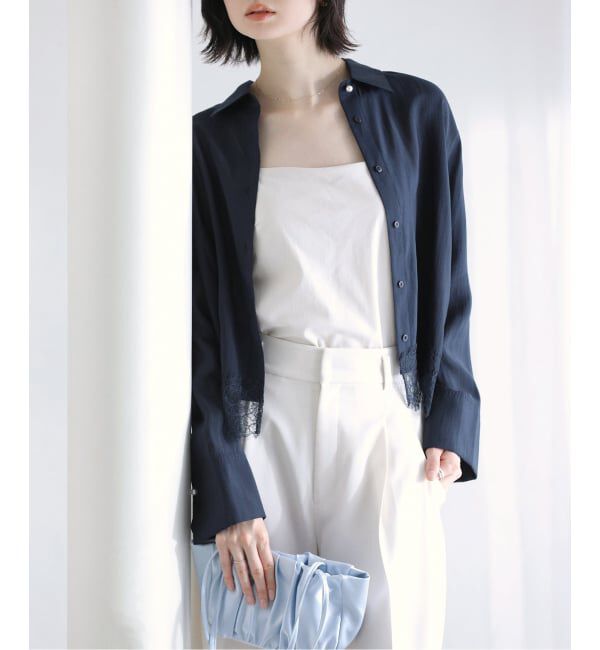  「【洗える】レーストリミングシャツ」|シャツ・ブラウス|