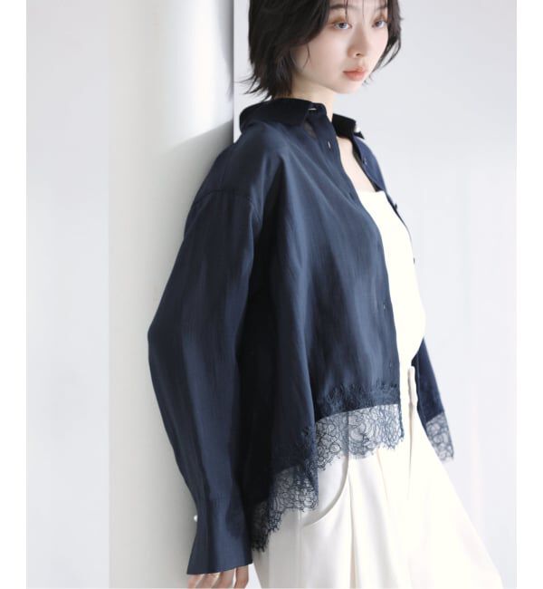  「【洗える】レーストリミングシャツ」|シャツ・ブラウス|