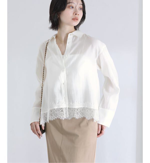  「【洗える】レーストリミングシャツ」|シャツ・ブラウス|